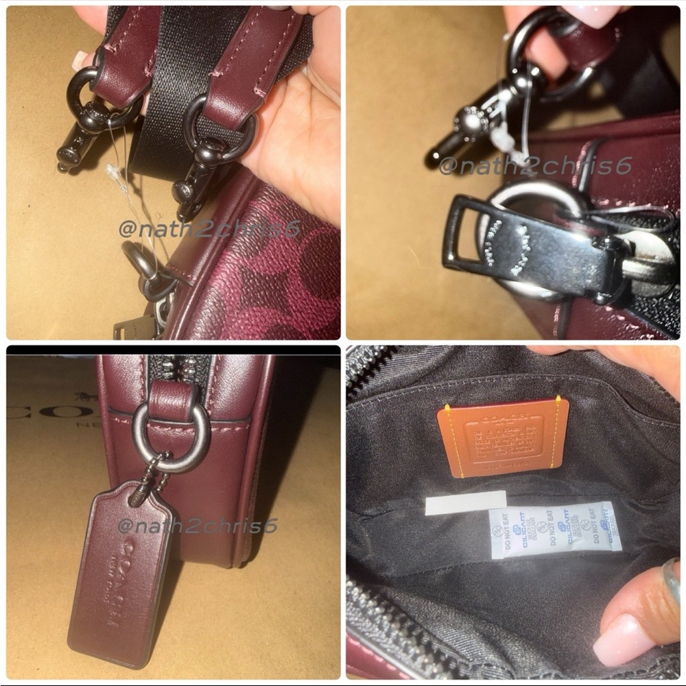 Coach CROSSBODY BAG IN SIGNATURE CANVAS in Black Currant (Burgundy) New - Picture 9 of 13